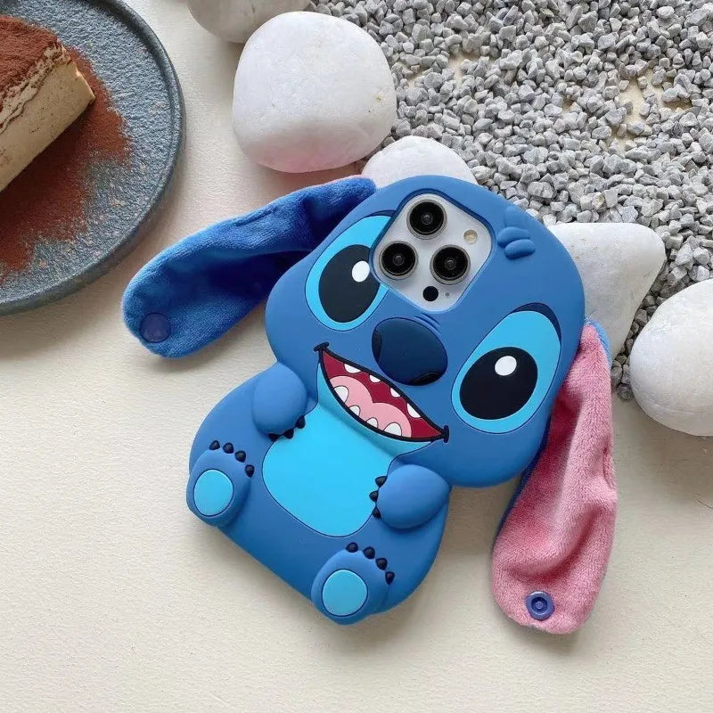 Disney Stitch Big Ear Silicone Phone Case for iPhone 17 17Pro 16 15 14 Plus 13 12 11 Pro Max Soft Shockproof Protective Cover
