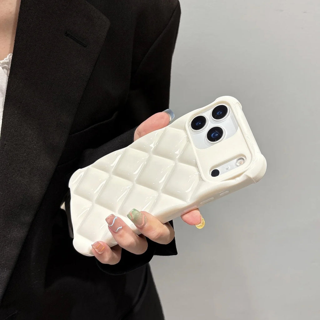 3D Rhombus Diamond Grid Pattern Phone Case For iPhone 17 Air 16 E 15 14 13 12 Mini 11 Pro Max Plus Glossy Shockproof Soft Cover