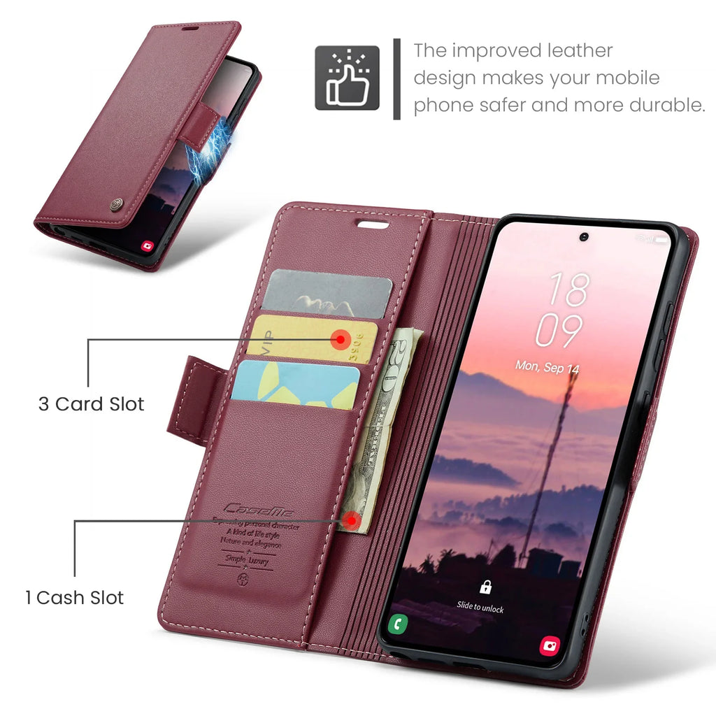 Busines Sle Leather Magnetic Flip Case for Samsung Galaxy S26 Ultra S25 Edge S24 FE S23 S22 Plus Wrieless Charge Kickstand Cover