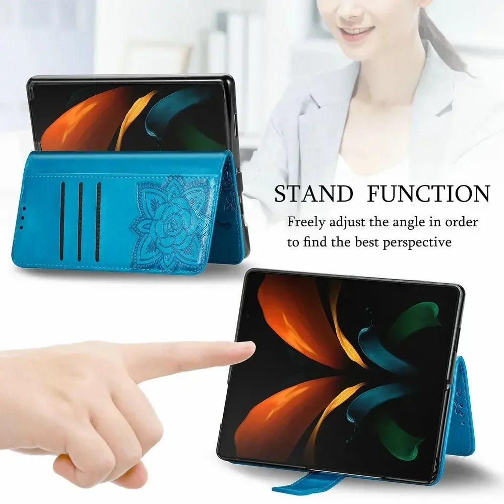 Butterfly Leather Etui for Coque Samsung Z Fold 4 2 Fold5 Fold6 Flip Case Samsung Galaxy Z Fold 3 5 6 Fold3 Wallet Cover Funda