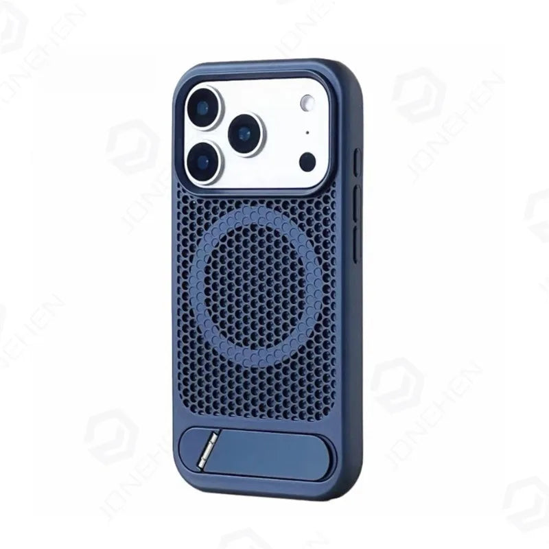 Heat Dissipation Stand Magnetic Shockproof Bumper Case For iPhone 17 Pro Max Air 16 15 14 13 12 Breathable Cover For Magsafe