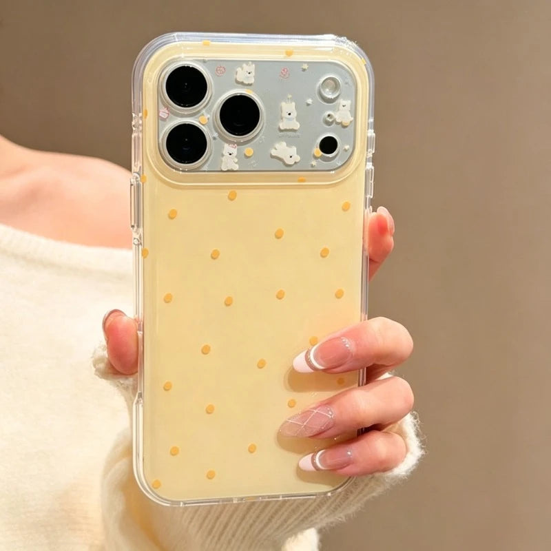 Fashion Cute Yellow Polka Dot Pattern Protection Phone Case For iPhone 11 12 13 14 15 16 17 Pro Max 17 Pro Shockproof Back Cover