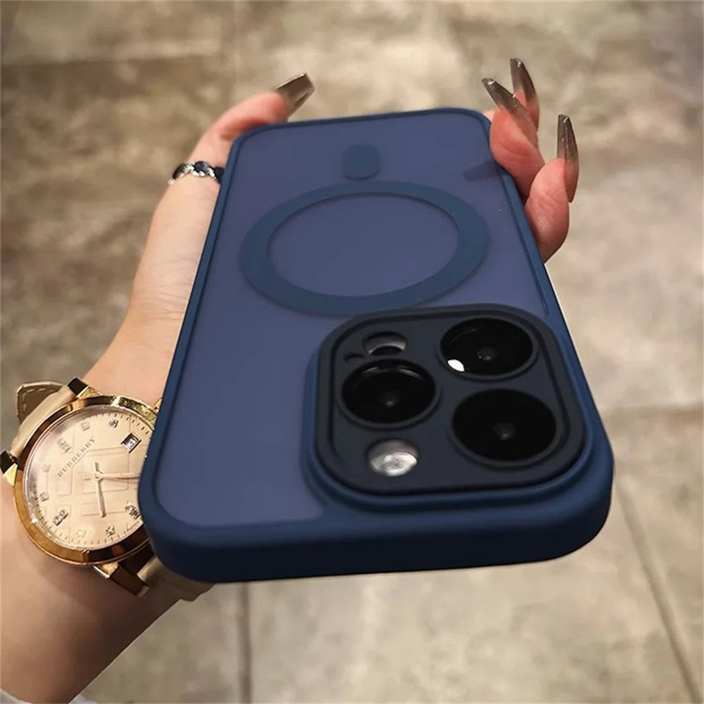 For iPhone 14 15 16 Pro Max 15 16 Plus 11 12 13 mini Magnetic Wireless Charging Cover Luxury Matte Armor Magsafe Shockproof Case