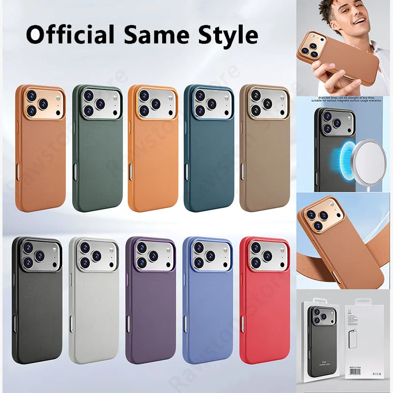 Official Magnetic Leather Case for Apple iPhone 17 Pro Max 16 13 12 14 15 Plus Original MacSafe for MagSafe Cover Accessories