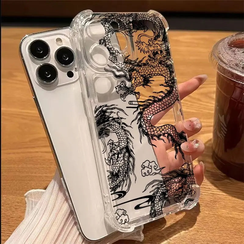 Dragon Pattern Transparent Phone Case For Samsung Galaxy A17 A16 A26 A36 A56 A55 A54 A34 S25 Ultra S24 S23 FE S22 Plus S21 Cover