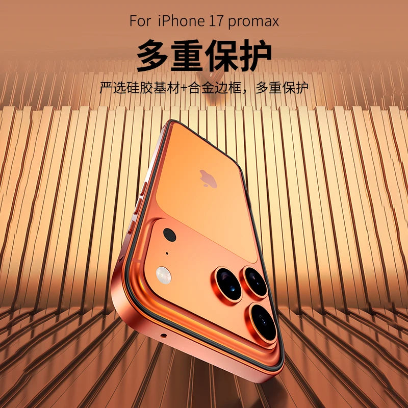 Orange Metal Silicone Bumper Case For iPhone 17 Pro Max Air 16E 16 E 15 Plus 14 13 12 17Pro iPhone17 17Promax Phone Accessories