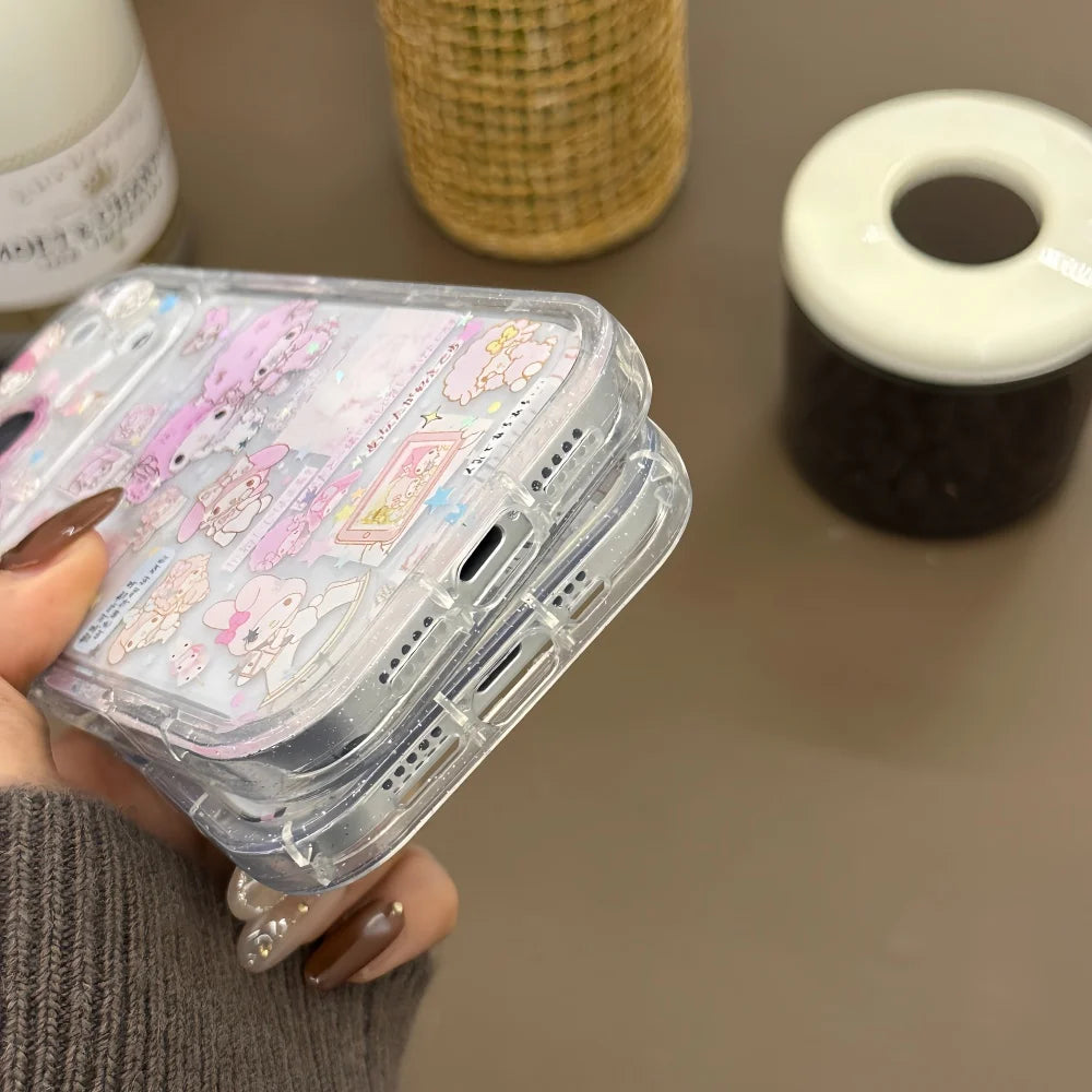 Little Flower Dropping Gel Meileti Phone Case For iPhone 17 14 15 16 Pro Max With Bracelet Little Twin Lamb Lovely Back Cover