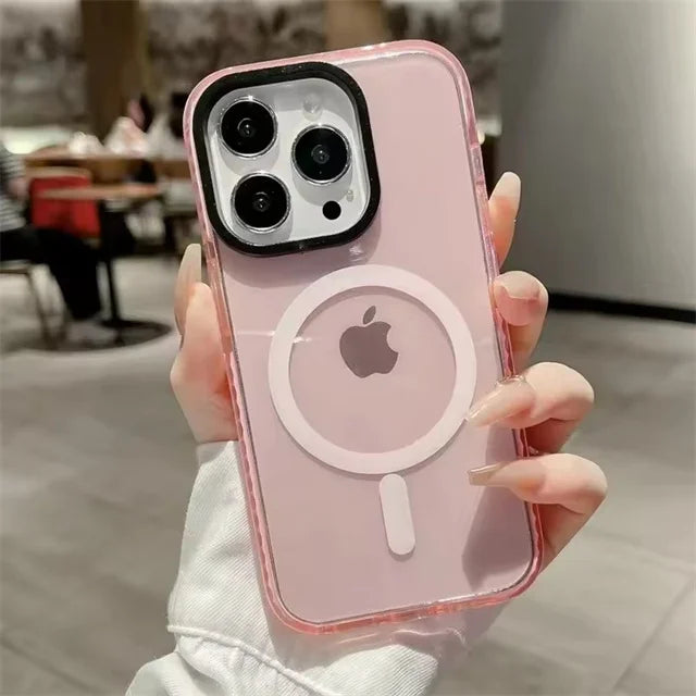 Neon Color Transparent Crystal Case For iPhone 16 Pro Max 14 11 12 13 15 Pro Max Plus For MagSafe Magnetic Protection Back Cover