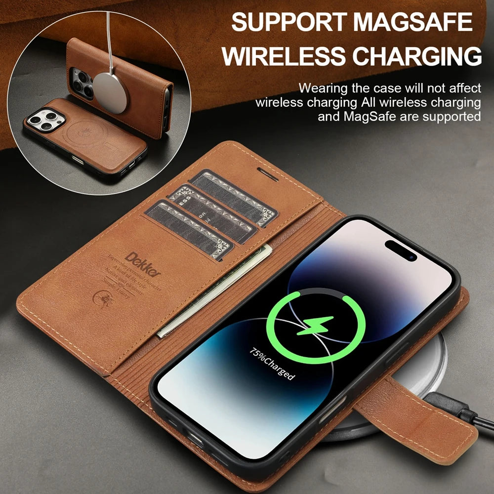 2 In 1 Detachable Wallet Case For iPhone 17 16 Pro Max 15 Plus 14 13 12 16e Magnetic MagSafe Wireless Charging Stand Phone Cover