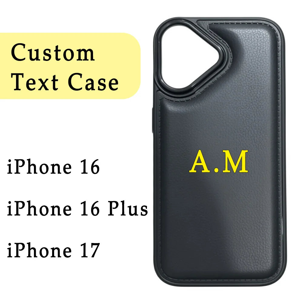 Custom Name Phone Case For iPhone 17 16 15 14 13 Pro Max 7 8 Plus 17Air X XS XR SE 16E Faux Leather Cover Couple Gift
