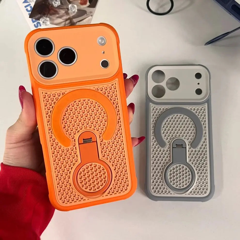 360° Rotate Bracket Heat Dissipation Case For iPhone 17 Air 16 15 14 Plus 13 12 11 Pro Max For Magsafe Magnetic Breathable Cover