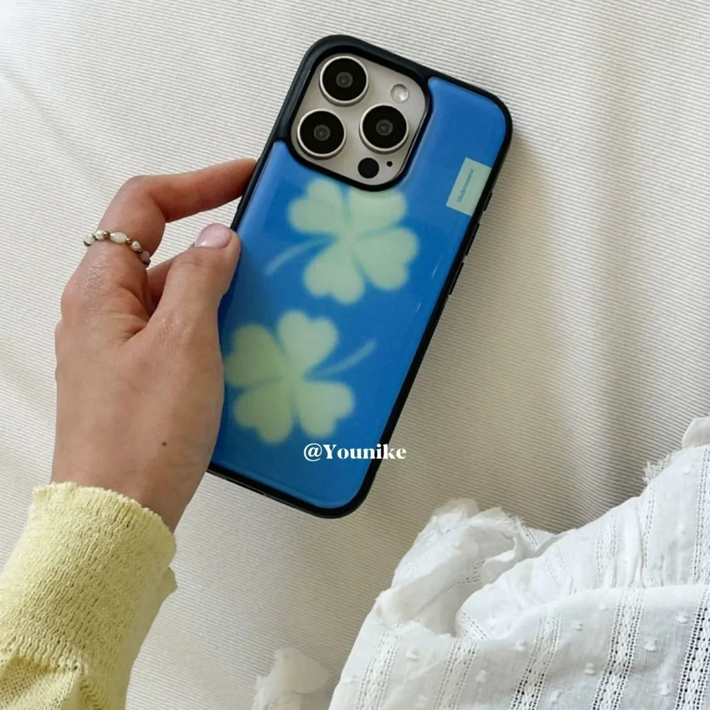 Lucky Four Leaf Clover Cute Kawaii Drop Glue Phone Case For iPhone 17 AIR 16 15 14 13 12 11 Pro MAX Plus Y2K Minimalism Cover