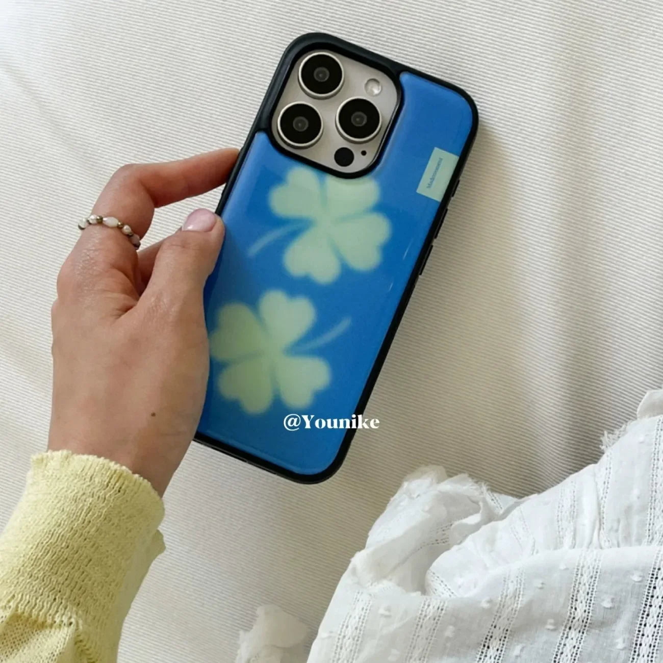 Lucky Four Leaf Clover Cute Kawaii Drop Glue Phone Case For iPhone 17 AIR 16 15 14 13 12 11 Pro MAX Plus Y2K Minimalism Cover
