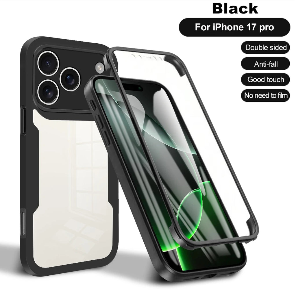 360 Full Cover Case For iPhone 17 Pro Max Air Capa For iPhone 16 Pro Max 14 15 Plus 16E 13 12 Mini Screen Protection Phone Cover