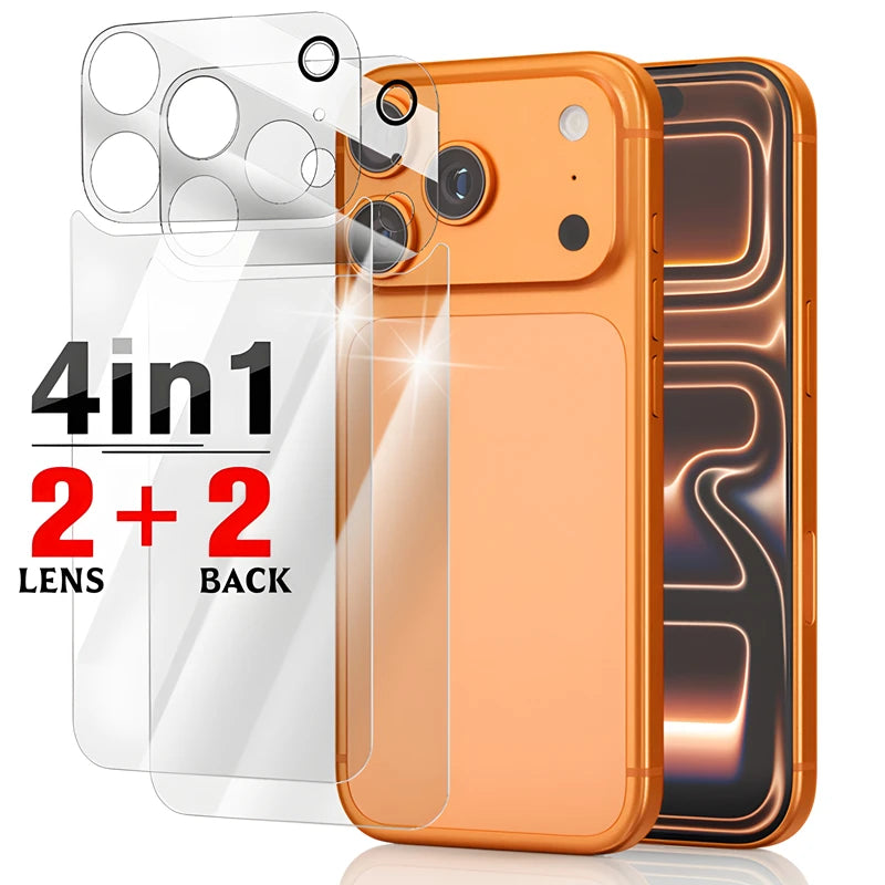 4in1 Tempered Glass Back Protector For iPhone 17 Air 16 15 14 Plus Pro Max 17Air 17Pro 9H Camera Lens Film For iPhone17 iPhone16