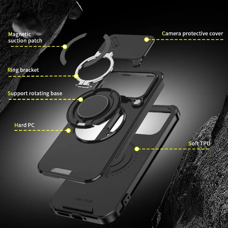 New 360° Rotating Ring Case Kickstand Camera Slider Hard Matte Shockproof Cover For Xiaomi 17 Pro Max POCO M8 PRO 5G Case