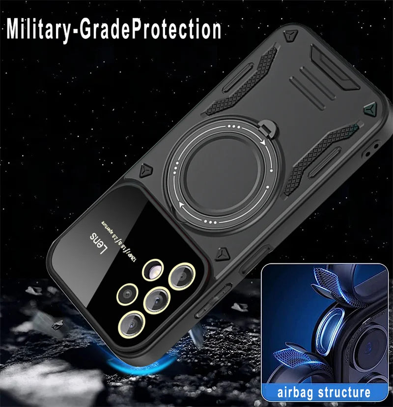 For Samsung Galaxy A13 A23 A33 A53 5G Case Magsafe Wireless Charging Cover For Galaxy A04S A 13 23 33 53 Armor Ring Stand Coque