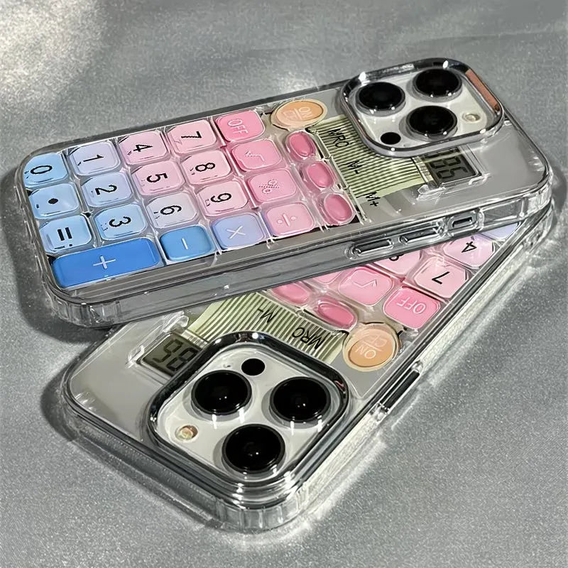 Space Neon Calculator Pattern Phone Case For iPhone 17 16 Pro Max 16E 17E 15 14 13 12 11 X XR XS 7 8 Plus Air Shockproof Cover