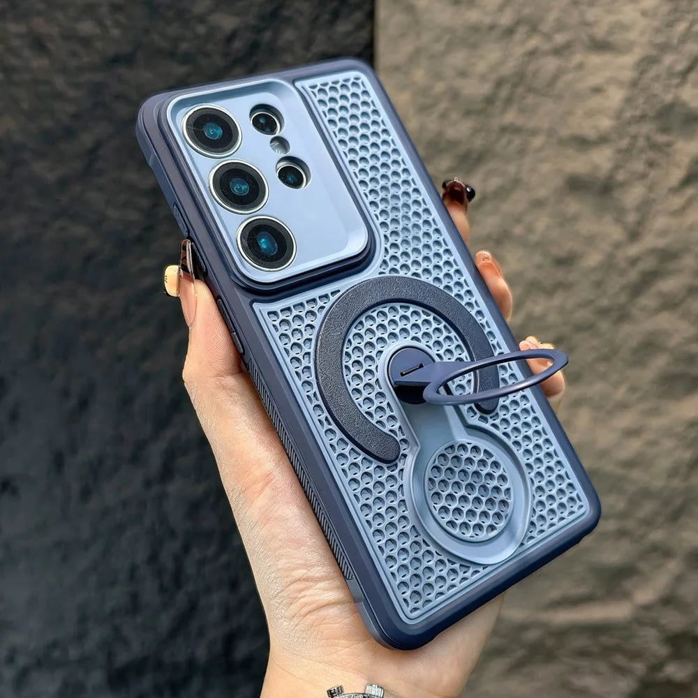 Summer Heat Dissipate 360°Rotatable Bracket Case for Samsung Galaxy S26 S25 Ultra Plus S24 S23 Hollow Cooling Anti-slip Cover
