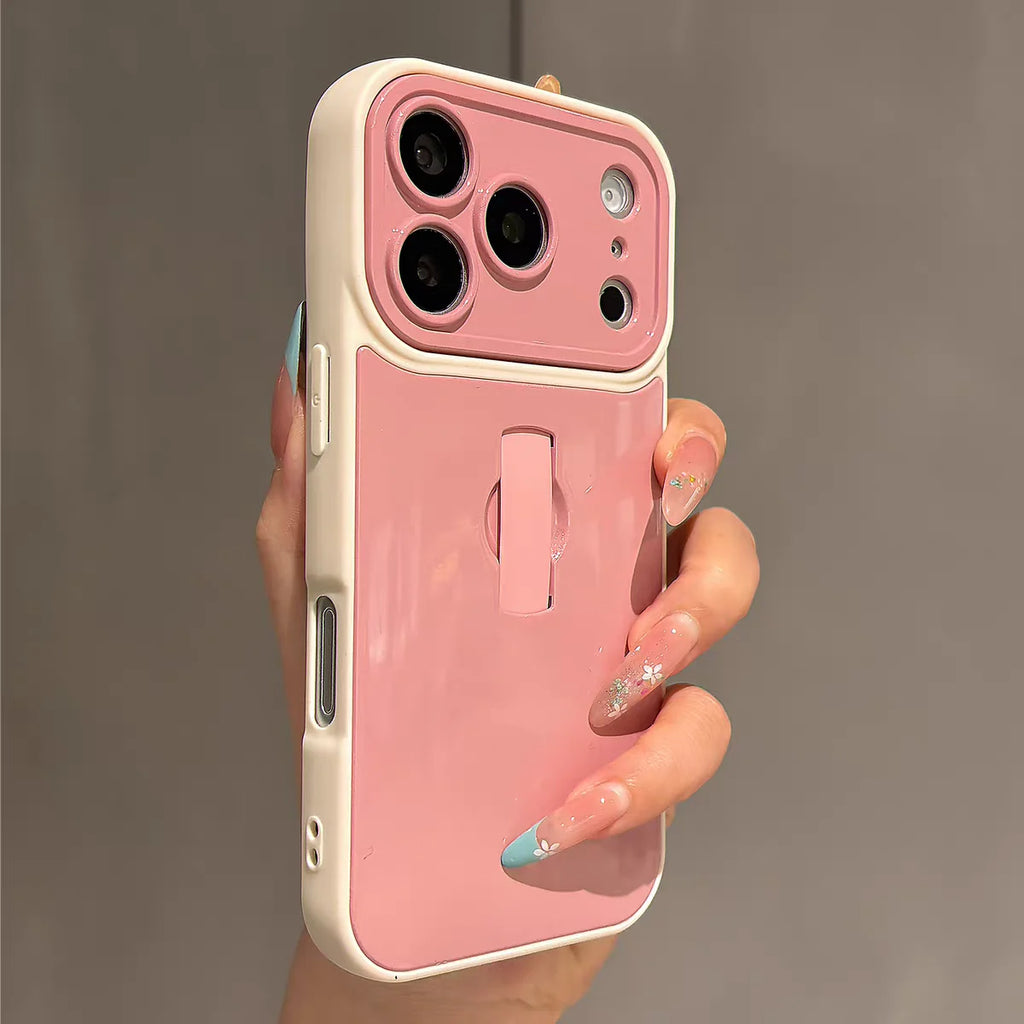 Candy Color Push Pull Ring Buckle Bracket Phone Case For iPhone 17 16 15 14 13 Pro Max Grip Stand Holder Shockproof Glossy Cover