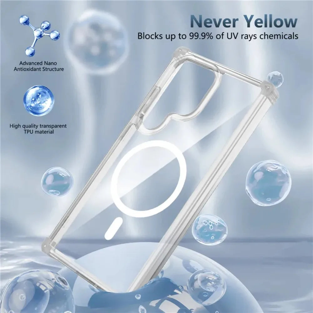 Airbag Cushion Strong Magnetic Case For Samsung Galaxy S26 S25 S24 S23 Ultra Plus Transparent Anti-yellowing Protection Cover