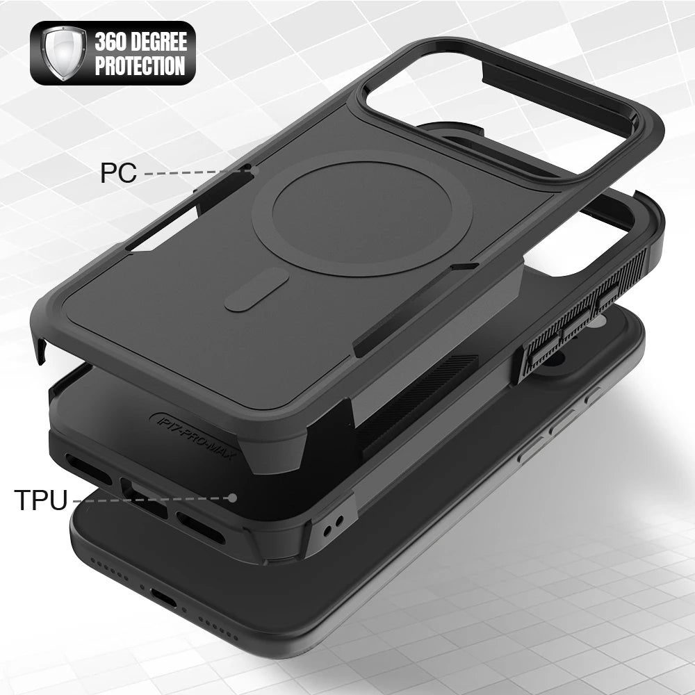 Heavy Armor Defender Magnetic Charging Case for IPhone 17 Pro Max Air 16 15 14 Plus 13 12 Ott Box Shockproof Matte Protect Cover