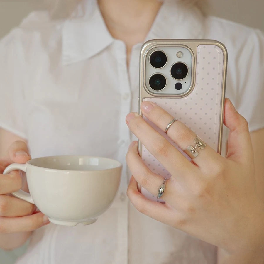 Korean Ins Full Screen Pink Polka Dots Phone Case For iPhone 17 16 15 14 13 12 11 Pro Max 14 15 16 17Air Plus Sweet Y2K Cover