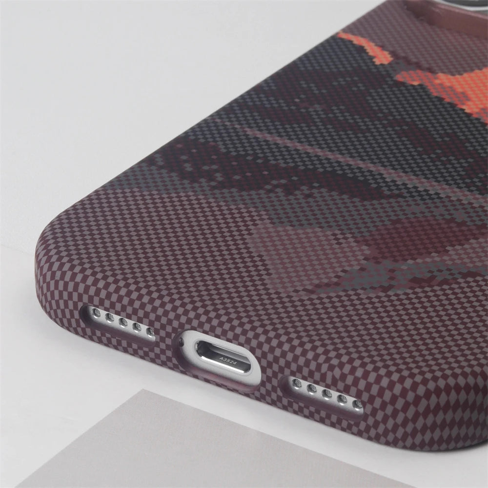 Carbon Fiber Mountain Peak Pattern Mangetic Case For iPhone 17 Pro Max 16 15 14 Aluminum Alloy Lens Frame For Magsafe Back Cover