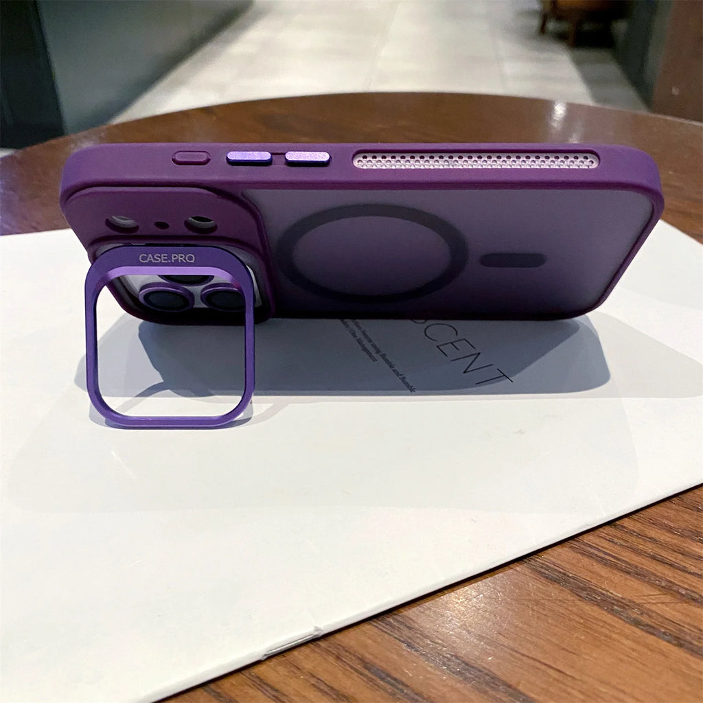 Luxury Matte Magsafe Magnetic With Lens film bracket Phone Case For iPhone 11 12 13 14 15 16 17 Air ProMax Hard PC Bumper Cover