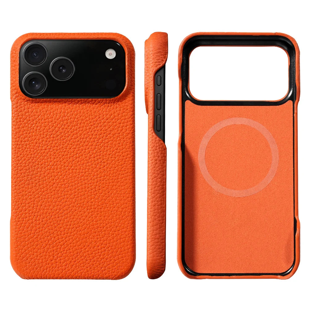 LANGSIDI for Magsafe Case for iPhone 17 Air 15 16 Pro Max Lychee Natural Cowhide Leather Magnetic Protector Luxury Phone Cover