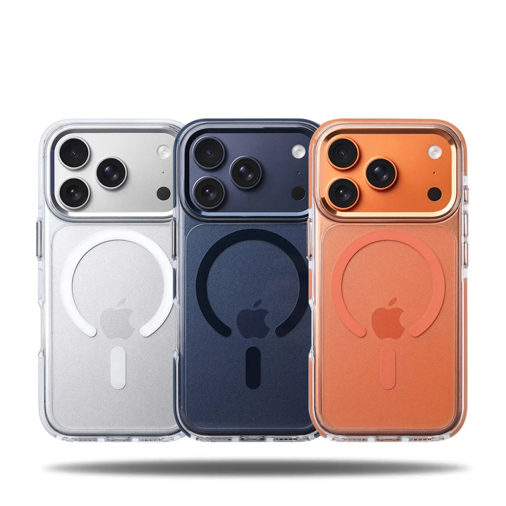 Magnetic Transparent Shockproof Alloy Lens Armor Case For iPhone 17 Pro Max 17Pro For Magsafe Wireless Charge Bumper Clear Cover