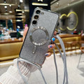 Crossbody Lanyard Glitter Case For Samsung Galaxy S26 S25 Edge S24 S23 S21 FE S22 Ultra Plus For Magsafe Magnetic Soft TPU Cover