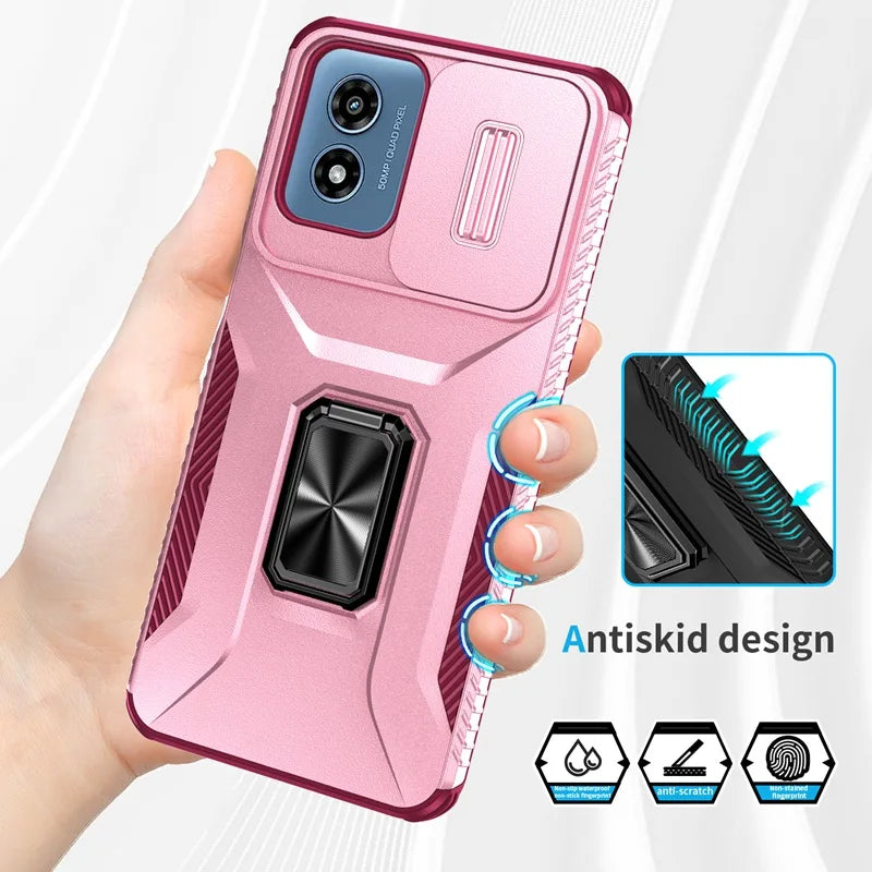 Military Grade Ring Holder Case For Motorola Moto G Play 4G 2024 Cases MotoG Play 4G 2024 Heavy Duty Camera Lens Slide Cover