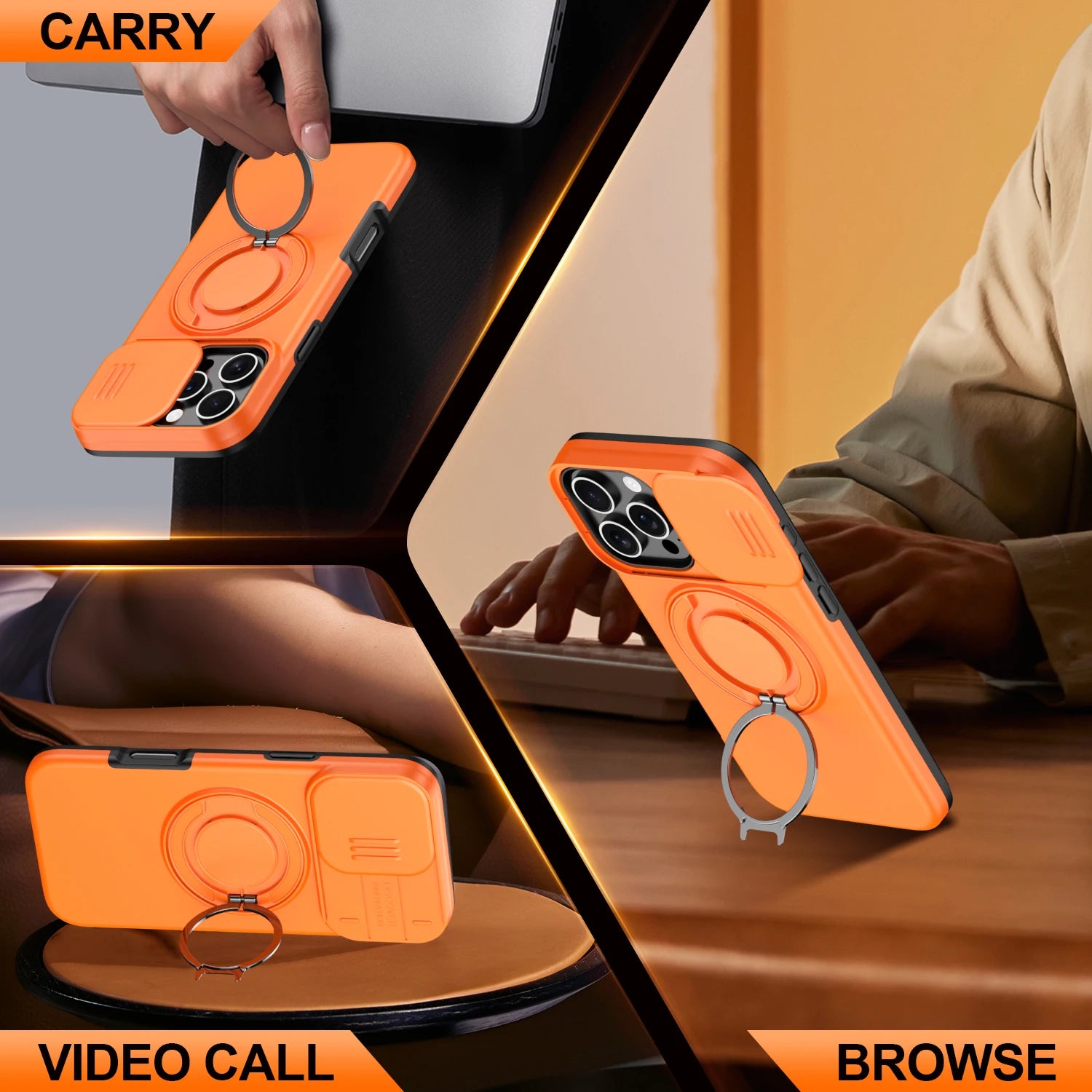 Luxury Heavy Duty Rugged Armor Magnetic Bracket Case For iPhone 17 16 15 14 13 Pro Max Plus 17Air Slide Camera Protection Cover