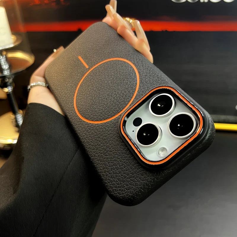 For Luxury Litchi Texture Silicone Magsafe Magnetic Phone Case For iPhone 17 Air 15 13 12 11 Pro Max Bumper On 16 Pro Max Cover
