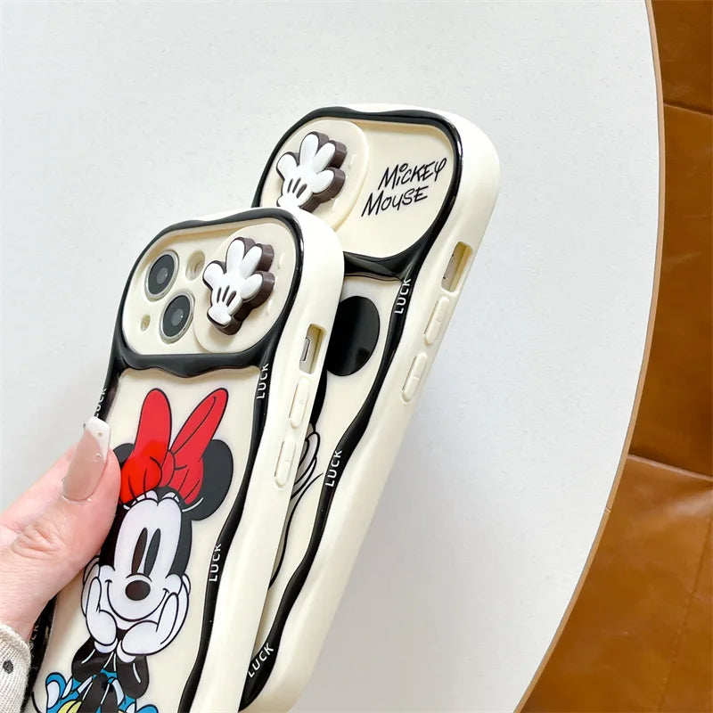 Cute Mickey Minnie Push Window Phone Case Compatible with iPhone 13 14 PRO MAX 15 16 PRO 11 17 Series Shockproof Protective