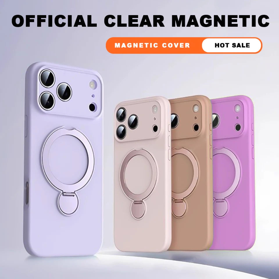 For Magsafe Liquid Silicone Phone Case For iPhone 17 Pro Max Air 15 14 Plus 11 13 12 16 Pro Magnetic Ring Stand Protection Cover
