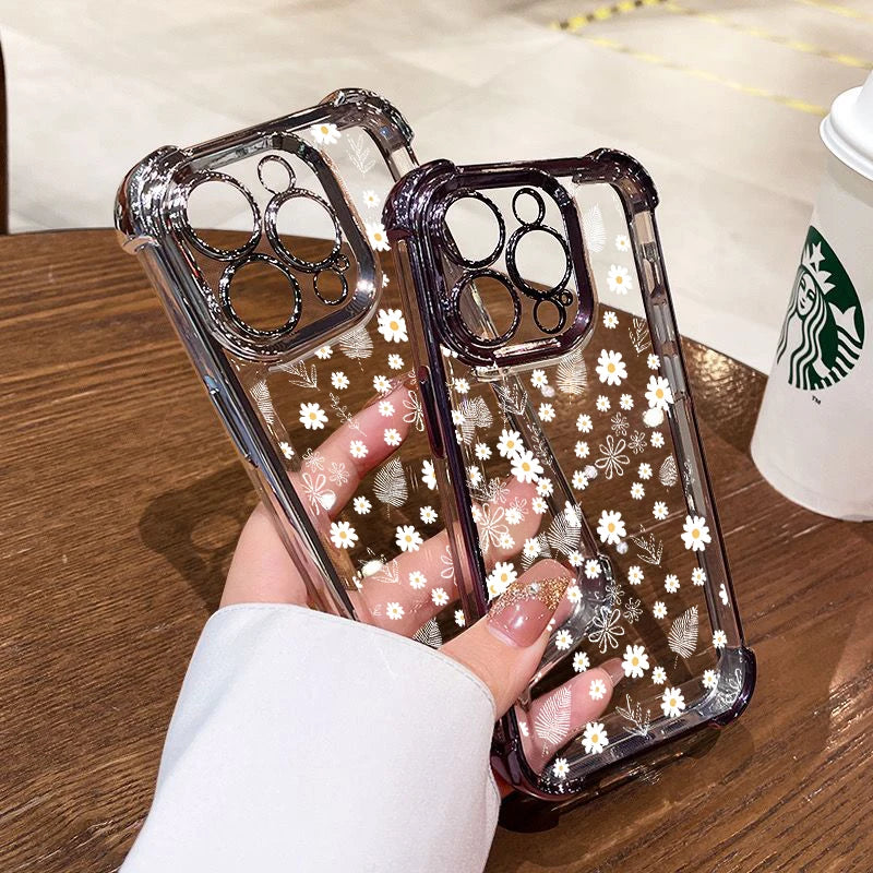 Flower Plating Transparent Phone Case For Samsung Galaxy S25 FE Edge S26 S24 S22 S23 S21 Plus Note 20 Ultra 5G Airbag TPU Cover