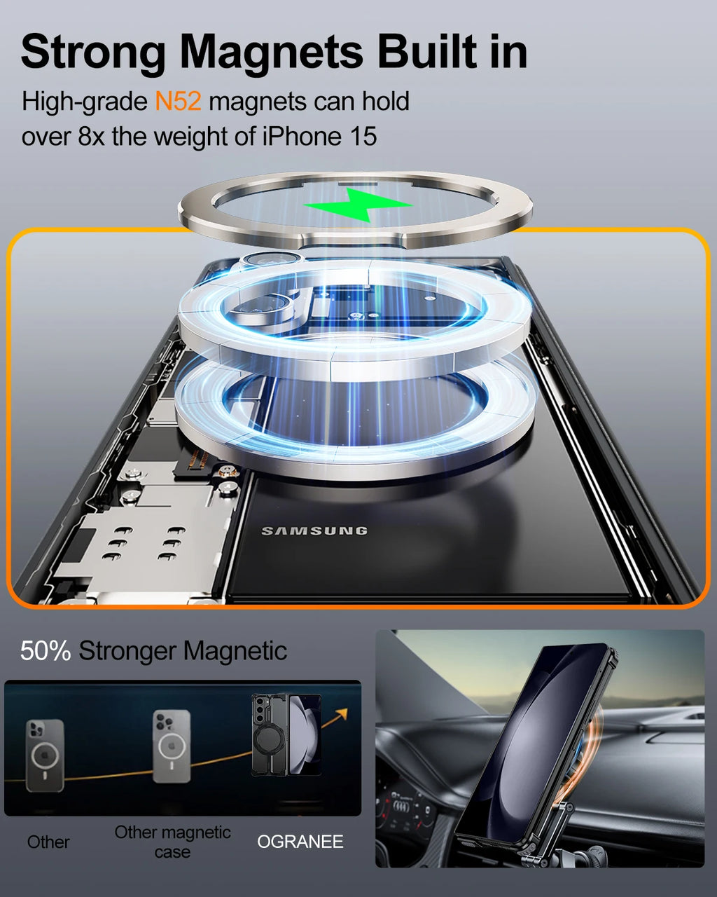 Oatsbasf Magnetic Phone Case for Samsung Galaxy Z Fold 7 with 360°Rotatable Ring Stand for Magsafe Wireless Charging Frameless