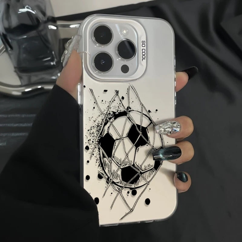 Football Theme Phone Case For iPhone 17 Pro Max 16 11 13 15 12 14 Laser Cover For iPhone Air XS Max XR X 8 7 Plus 17E 16E Funda