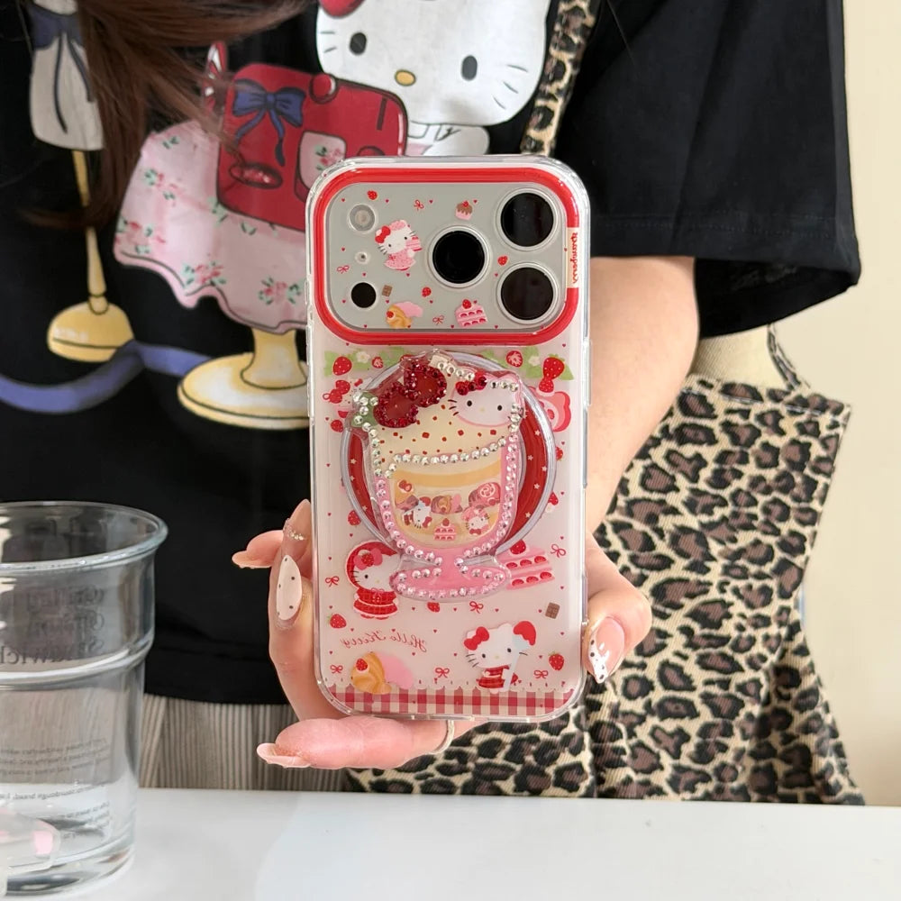 Cute Double Layer Magnetic Cake KT Phone Case for iPhone 17 Pro Max 16 Pro 15 14 13 Pro Max Luxury Shockproof Protective Cover