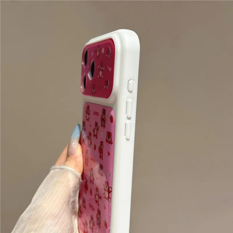Cute Lotso Strawberry Bear Phone Case for iPhone 17 17Pro 16 15 Pro Max Full Print Kawaii Shockproof Soft TPU Protective Cover