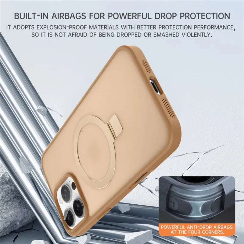 Matte Metal Ring Magnetic Phone Case for Magsafe IPhone 11 12 13 14 15 16 17 Air Pro Max Plus 17Pro KickStand Holder Cover