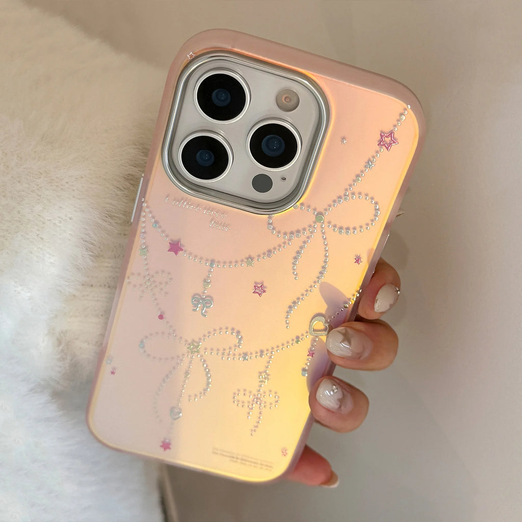 Bow stars laser shiny cool shell for iphone 17 16 pro max 13 14 15 promax ins protector back cover phone case
