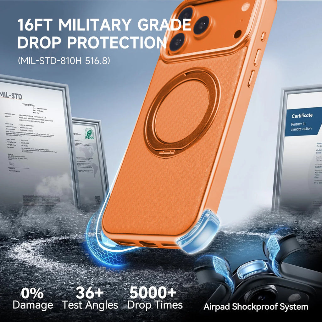 High Quality Texture360 Pivot Phone Case for IPhone17pro 17 ProMax Magnetic Ring Stand Wireless Charging Cover