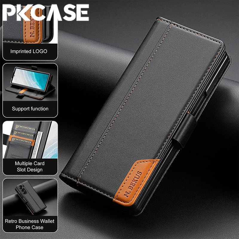 PKCASE Shockproof Wallet Flip Leather Phone Case For Samsung Z Fold 7 6 5 4 3 Card Slot Wallet Cover For Galaxy Z Flip 7 6 5 4 3