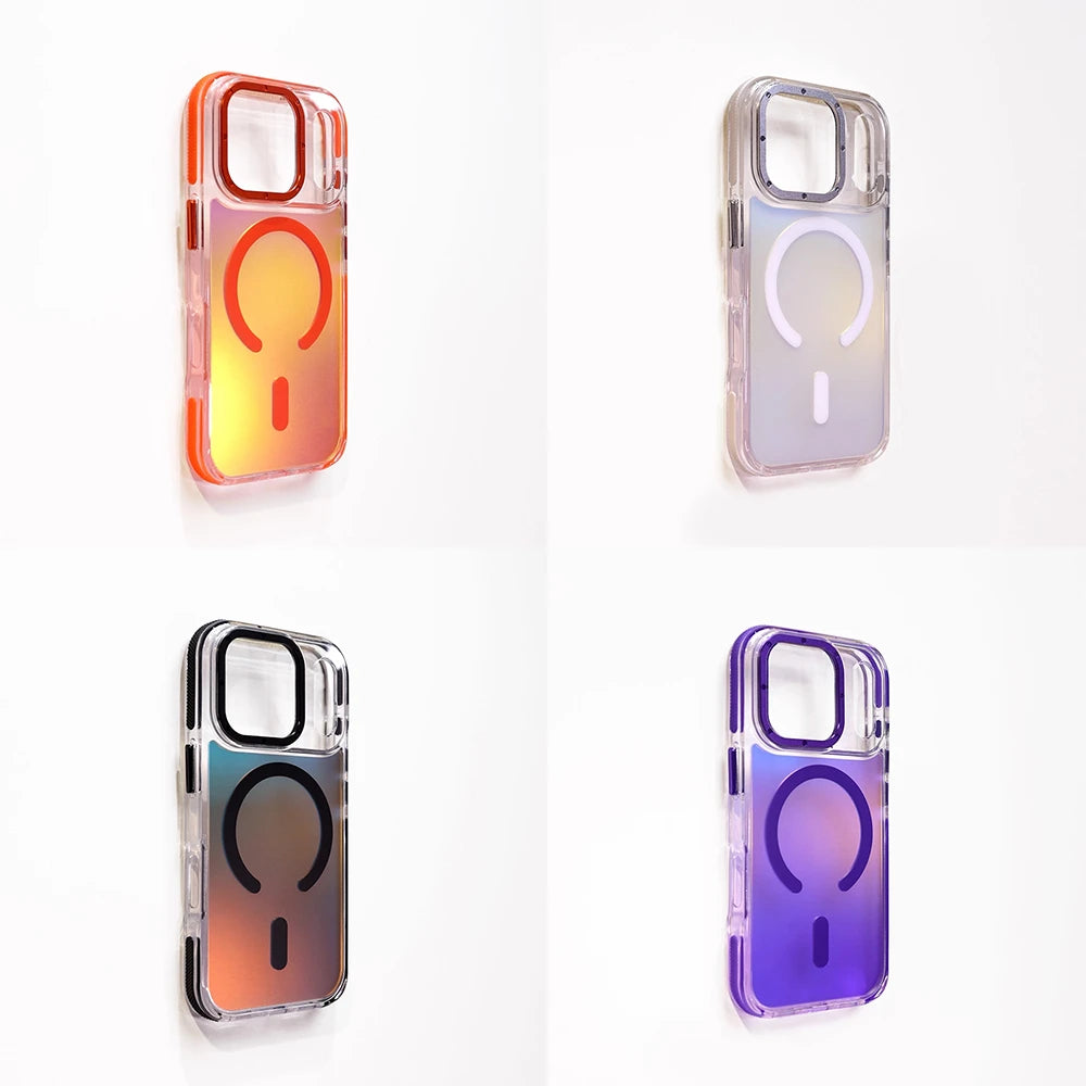 Luxury Laser Gradient Matte Shockproof Magnetic Case For iPhone 17 Pro Max 16 15 14 Plus 13 12 For Magsafe Wireless Charge Cover