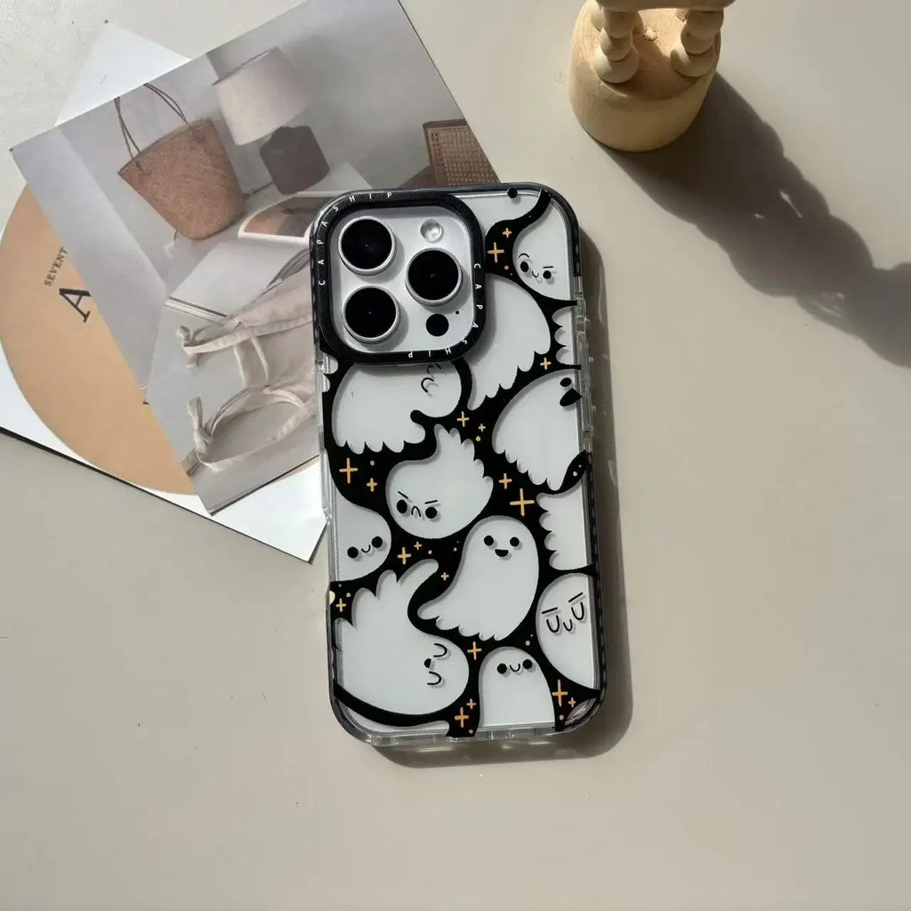 Funny Specter Full Screen Small Ghost Cute Expression Phone Case For iPhone 17 16 15 14 13 12 11 Pro MAX MINI XR XS MAX 7 8 Plus
