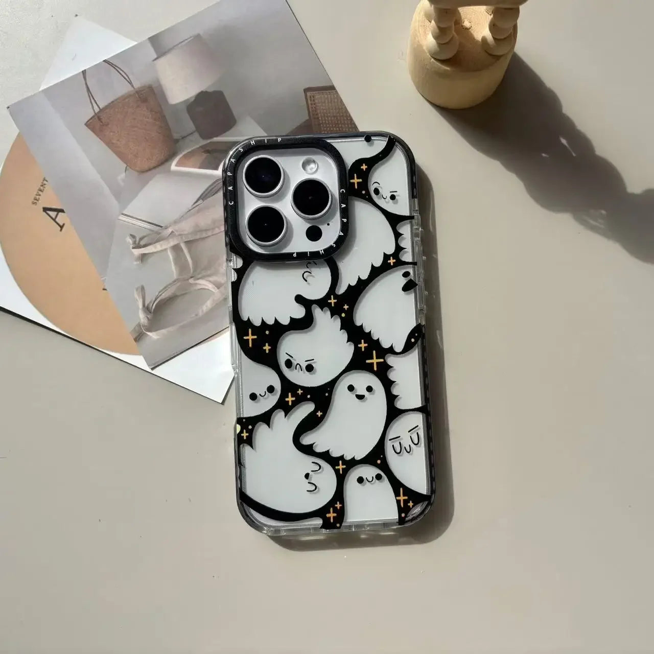 Funny Specter Full Screen Small Ghost Cute Expression Phone Case For iPhone 17 16 15 14 13 12 11 Pro MAX MINI XR XS MAX 7 8 Plus