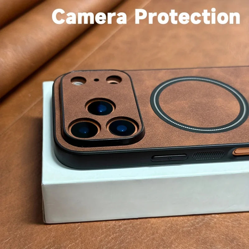 Advanced magnetic wireless charging phone case suitable foriPhone 17、16、15、14、13、12 Pro Max Features a stylish retro faux sheeps